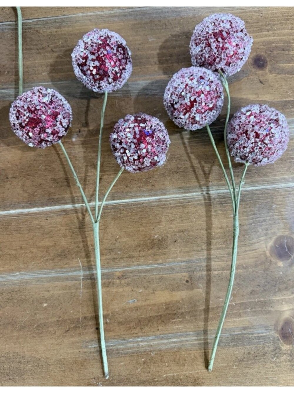 Ten ~ 13” Red Ice Frosted Christmas Ornament Ball Floral Picks - Picture 2 of 2